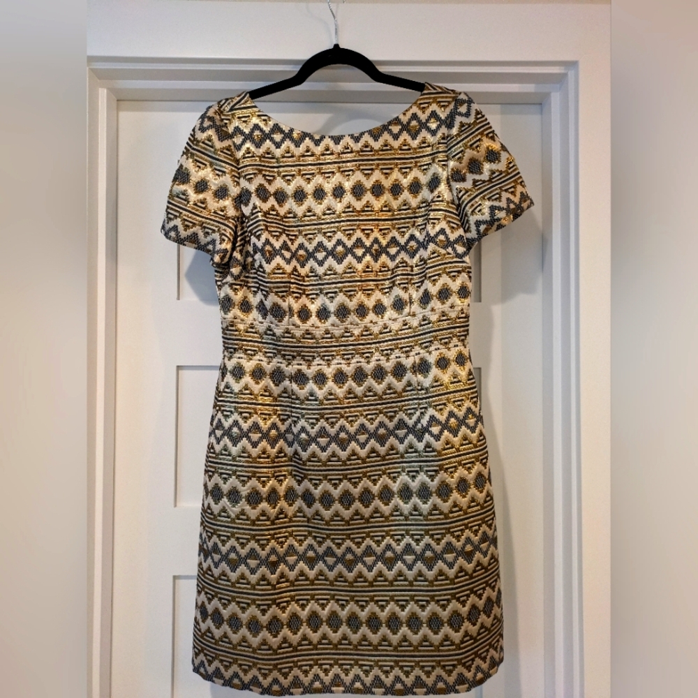 Vince Camuto art deco gold accented dress